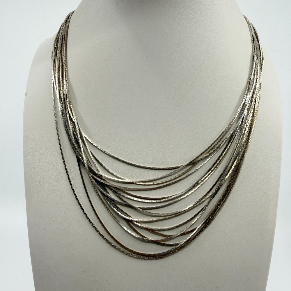 Silver Tone Multi-Strand Snake Chain Necklace - Boho Layered Statement